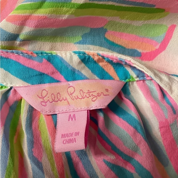 LILLY PULITZER SILK GEOMETRIC BLOUSE SIZE MED 1270 - Picture 7 of 8